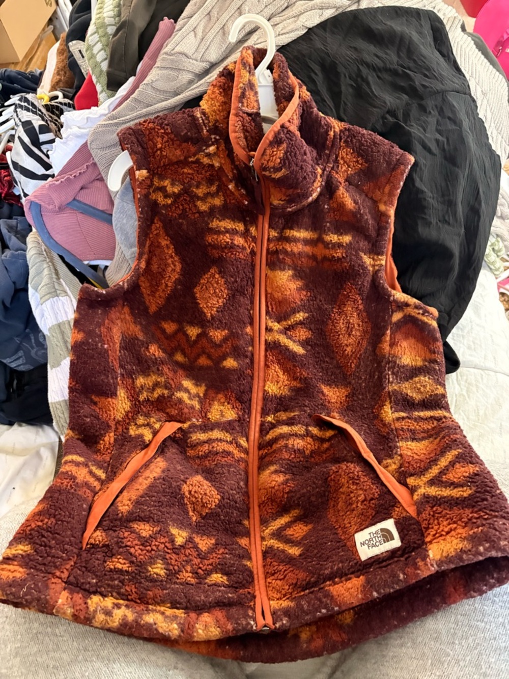 The North Face Rust & Mustard Patterned Sherpa Vest